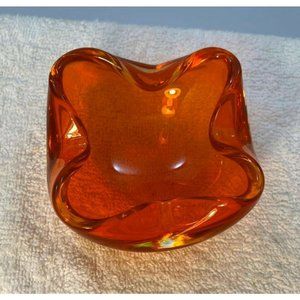 Art Glass Bowl Candy Nut Dish Ashtray Orange Hand Blown MCM Retro Mod